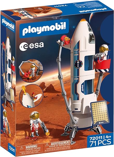 PLAYMOBIL Space ESA Mars Research Rocket | Razzo modulare con rampa di lancio e 2 astronauti | Set di giocattoli spaziali di alta qualità | Per bambini dai 4 anni in su | 72011