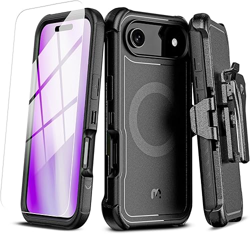 Miniatura 11 de M MYBAT PRO Funda para iPhone Air con funda de clip para cinturón, [compatible con Magsafe] con protector de pantalla, anticaídas, a prueba de