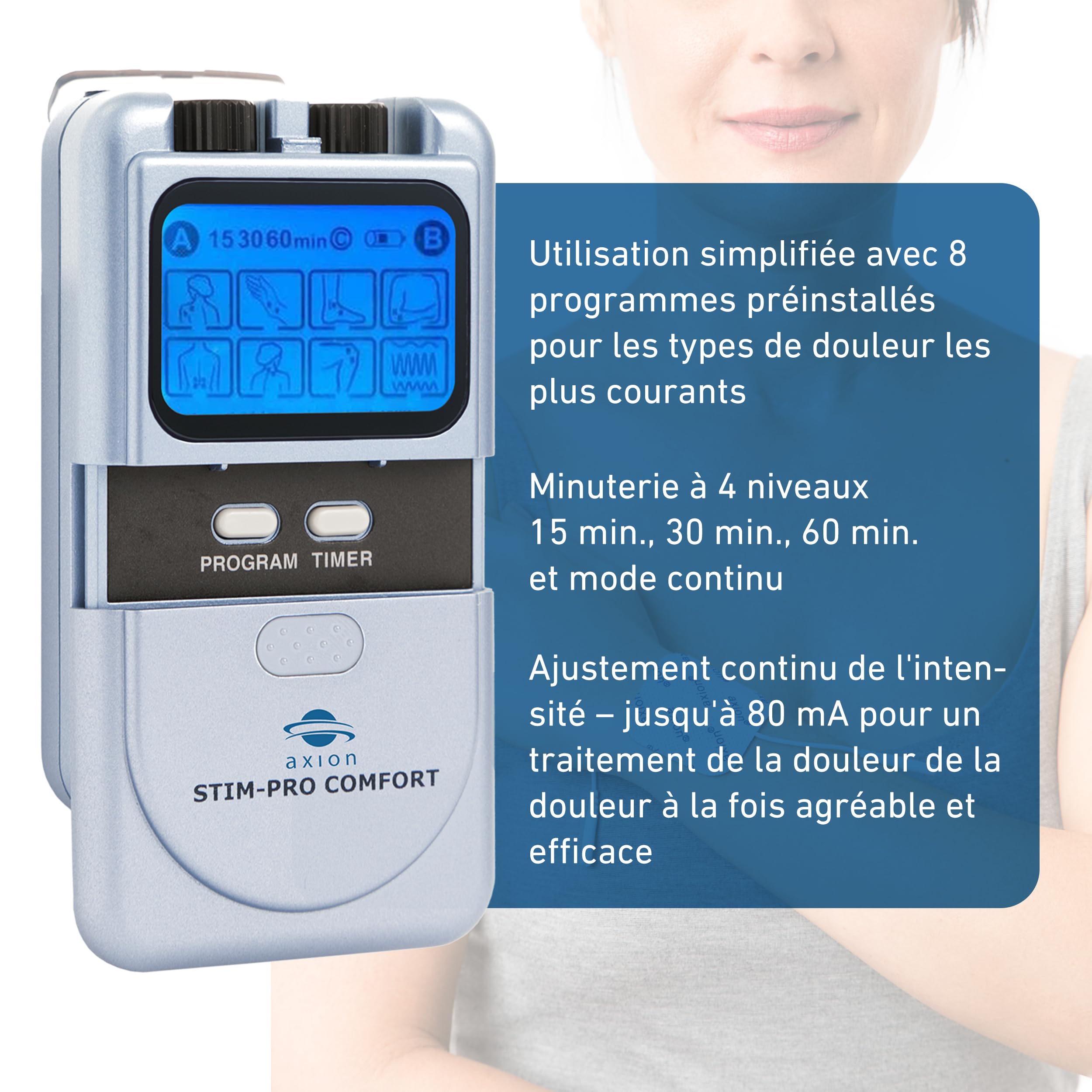 axion Electrostimulateur TENS STIM-Pro Comfort | Anti-Douleur par électrostimulation | Dispositif médical certifié