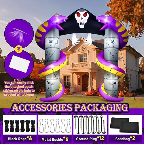 Miniatura 3 de Lanstics - Arco inflable de fantasmas de Halloween de 10 pies para decoración exterior, decoraciones de patio de jardín aterradoras, inflables con