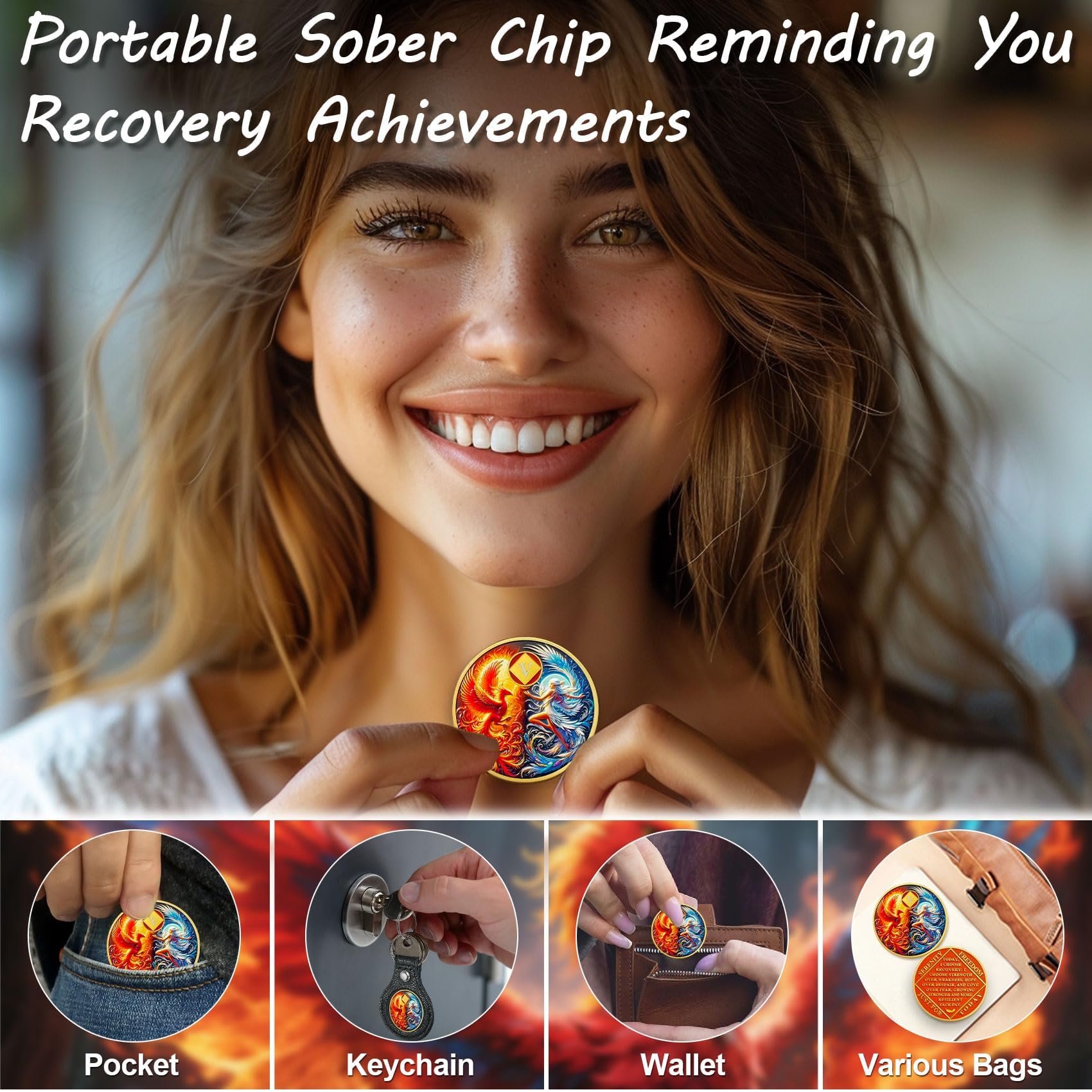 Medallón Na de 5 años – Rebirth Phoenix Fairy Sobriety Chip Sun and Moon NA Monedas y medallones al despertar recuperación adicción token sobriedad afirmación narcóticos regalos anónimos