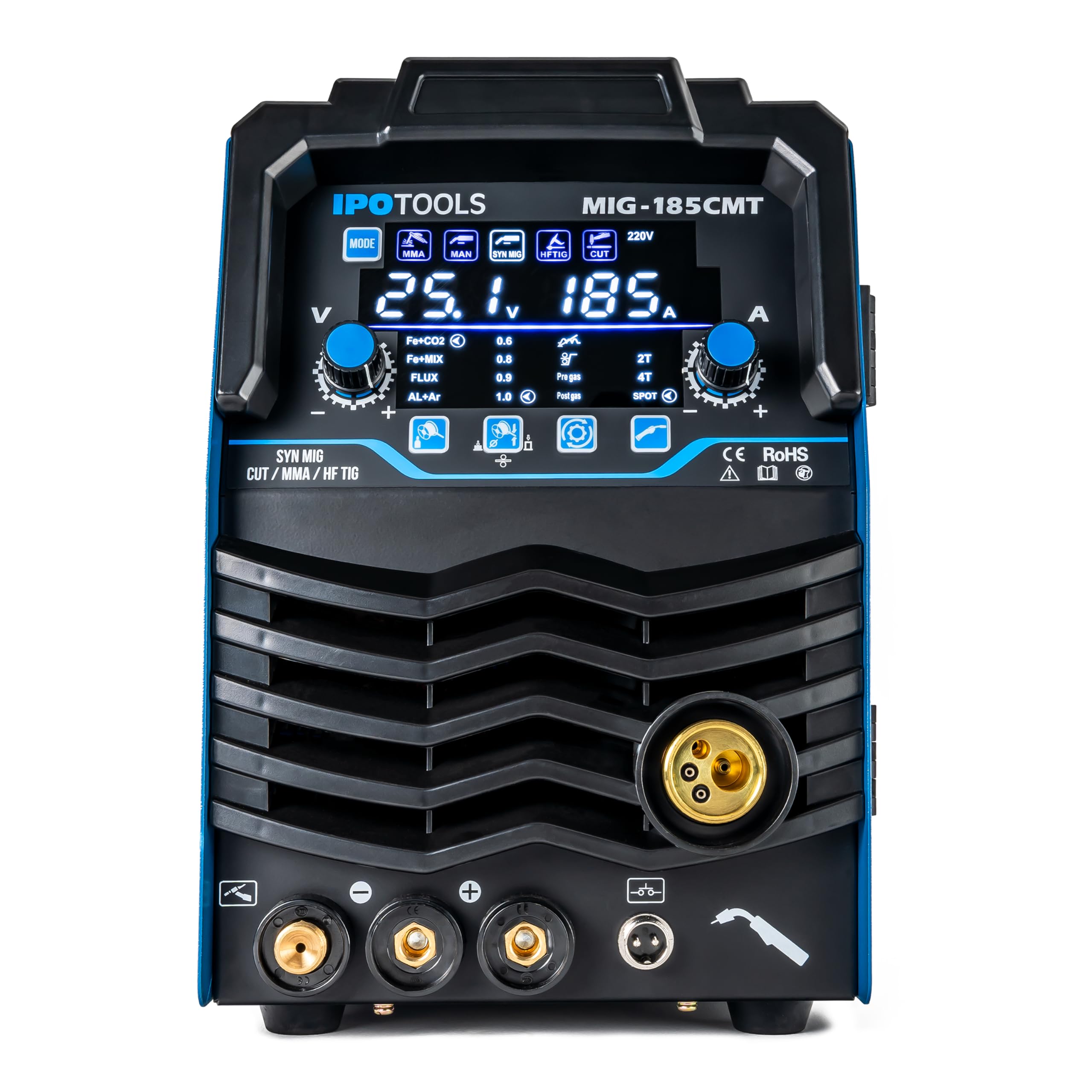 IPOTOOLS Kombischweißgerät MIG-185CMT 7-in-1 WIG MIG MAG Schweißgerät mit Plasmaschneider 45 A Synergic Inverter Schweissgerät mit 185 A mit FLUX | MMA | 230V | 7 Jahre Garantie