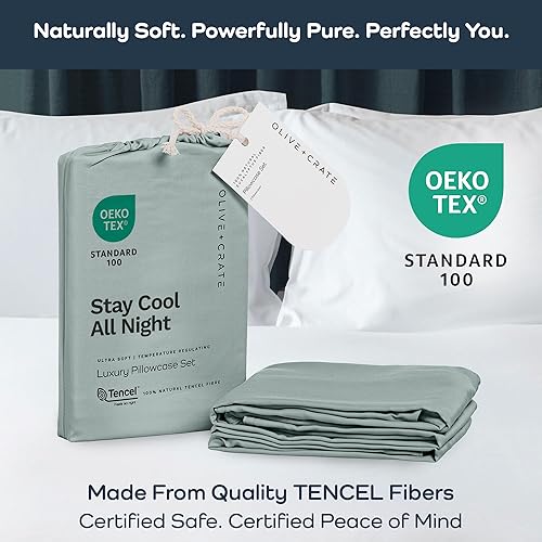 Miniatura 3 de Olive + Crate Tencel - Fundas de almohada de eucalipto 100% Tencel Lyocell para personas que duermen con calor, hipoalergénicas, absorben la