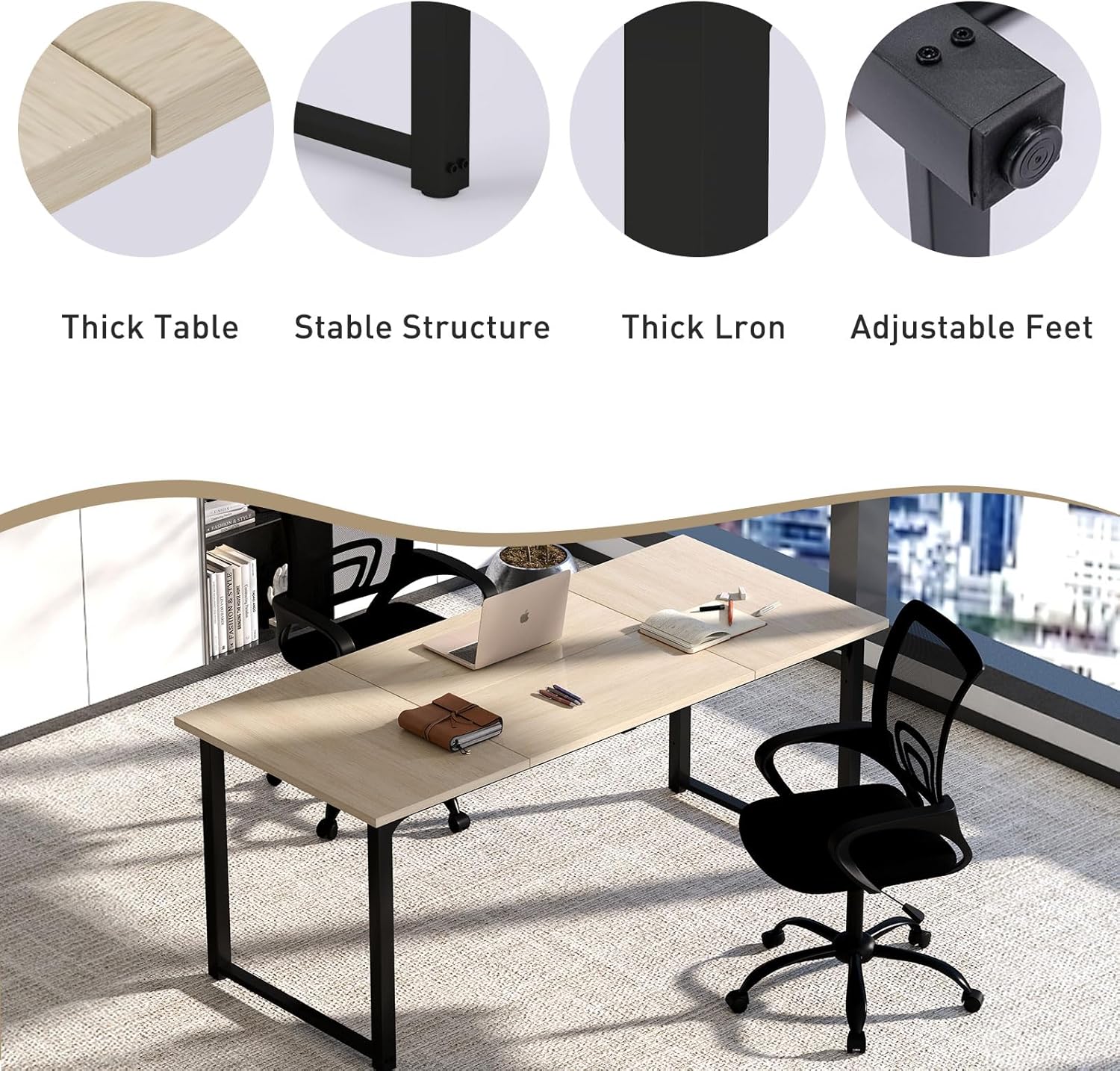 Bonzy Home 6FT Conference Table, 71" L x 32" W x 30" H Long Rectangle Meeting Table, Modern Seminar Table with Super Sturdy Metal Frame for Office, Natural