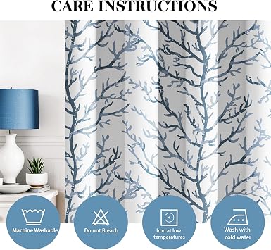 weesire Nautical Coastal Curtains Decorative Beach Ocean Coral 50% Light Blocking Sea Darkening Grommet Curtain for Villa Living Room, Bedroom Light Blue and White 2 Panels Set, 52x84 Inches