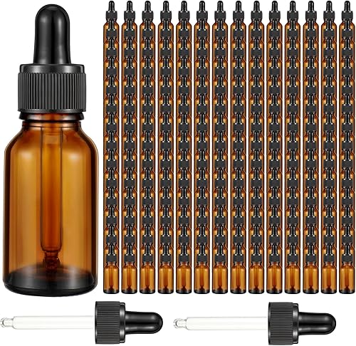 Tanlade Paquete de 200 botellas cuentagotas oscuras de 0.5 fl oz de 12 oz, botellas de vidrio con cuentagotas de tintura marrón con ojo para aceites