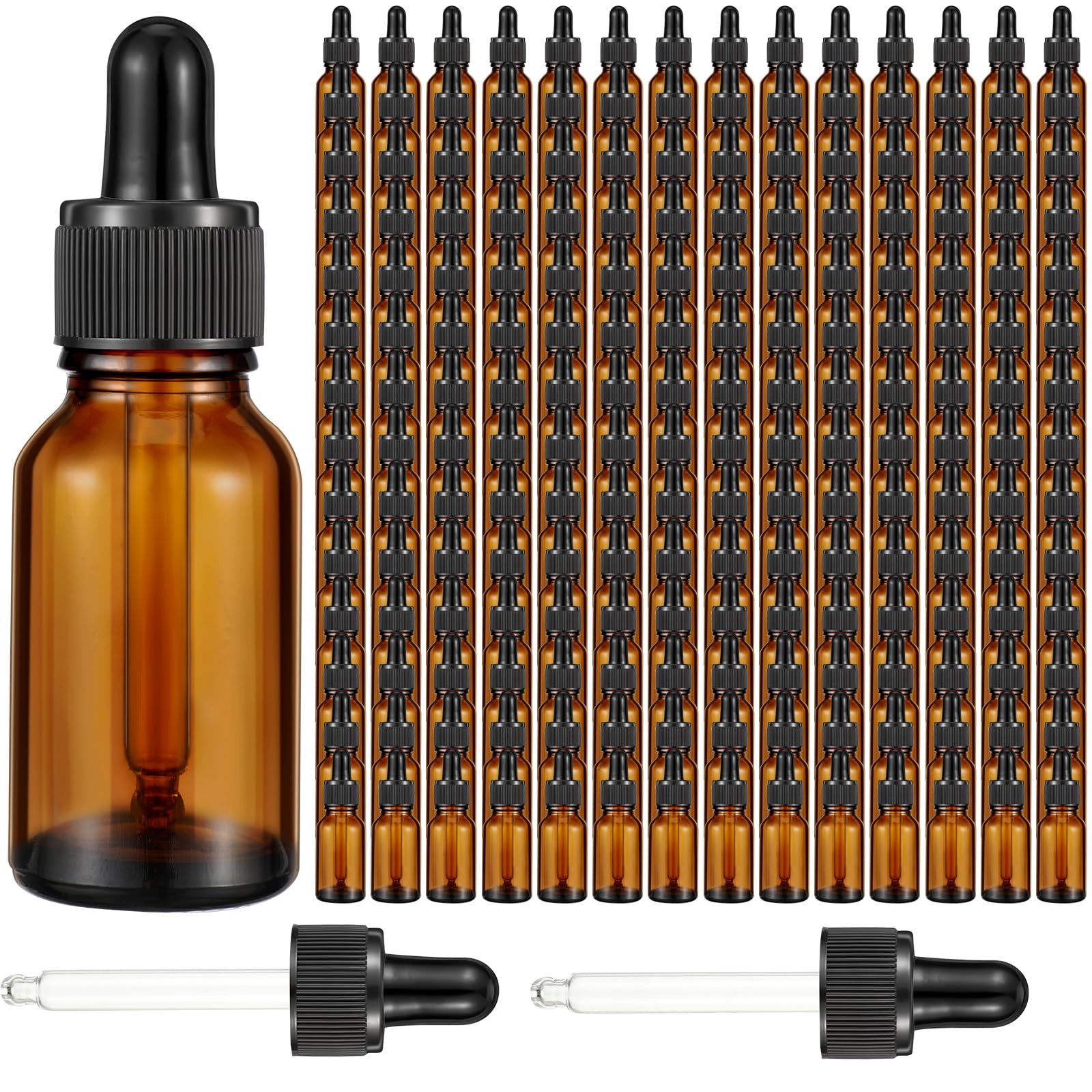 Tanlade 200 Pack 15ml Dark Amber Dropper Bottles 1/2 oz Glass Dropper Bottles Brown Tincture Bottles with Eye Droppers for Essential Oils Liquids Perfumes Lab Chemicals and Travel