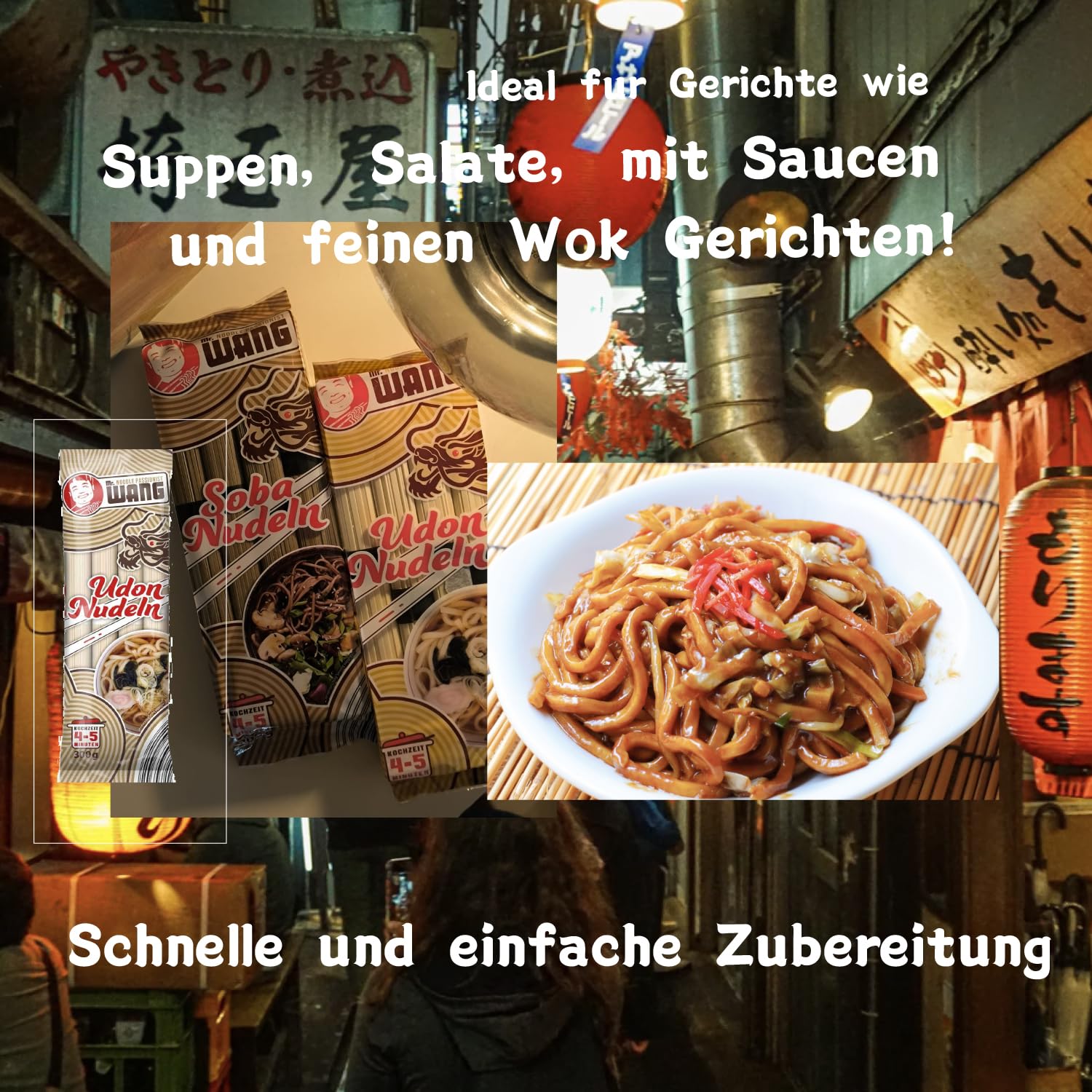 Mr. WANG Udon Pasta di grano giapponese per zuppe, insalate, ciotole e piatti wok