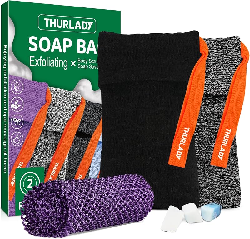THURLADY Kit com 2 Bolsas para Sabonete e 1 Esponja Africana de Nylon