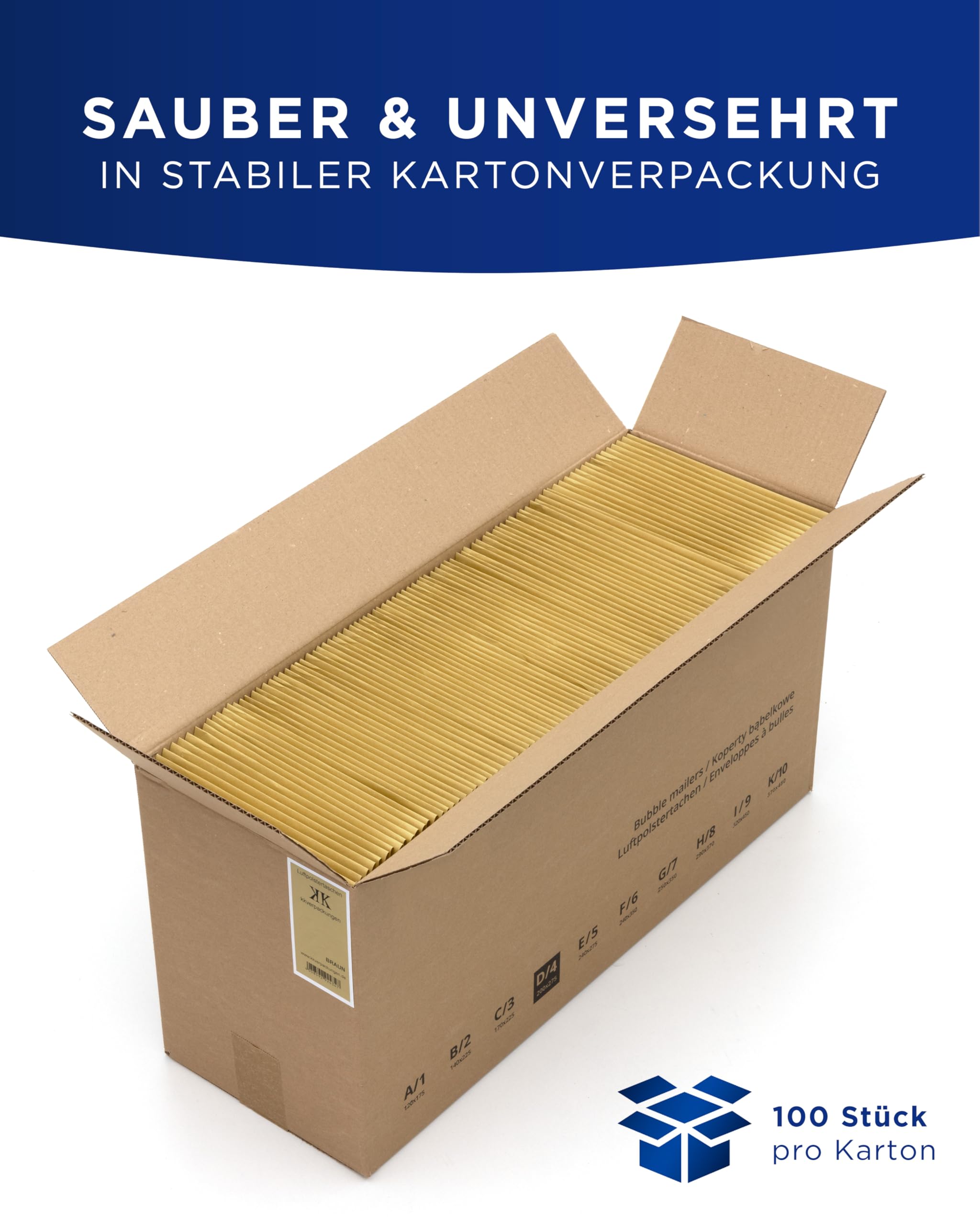KK Verpackungen 300x Luftpolster-Versandtaschen F6 F/6 240 x 350 mm (Außenmaß) in Braun | Luftpolsterumschläge Luftpolstertaschen selbstklebend für DIN A4+
