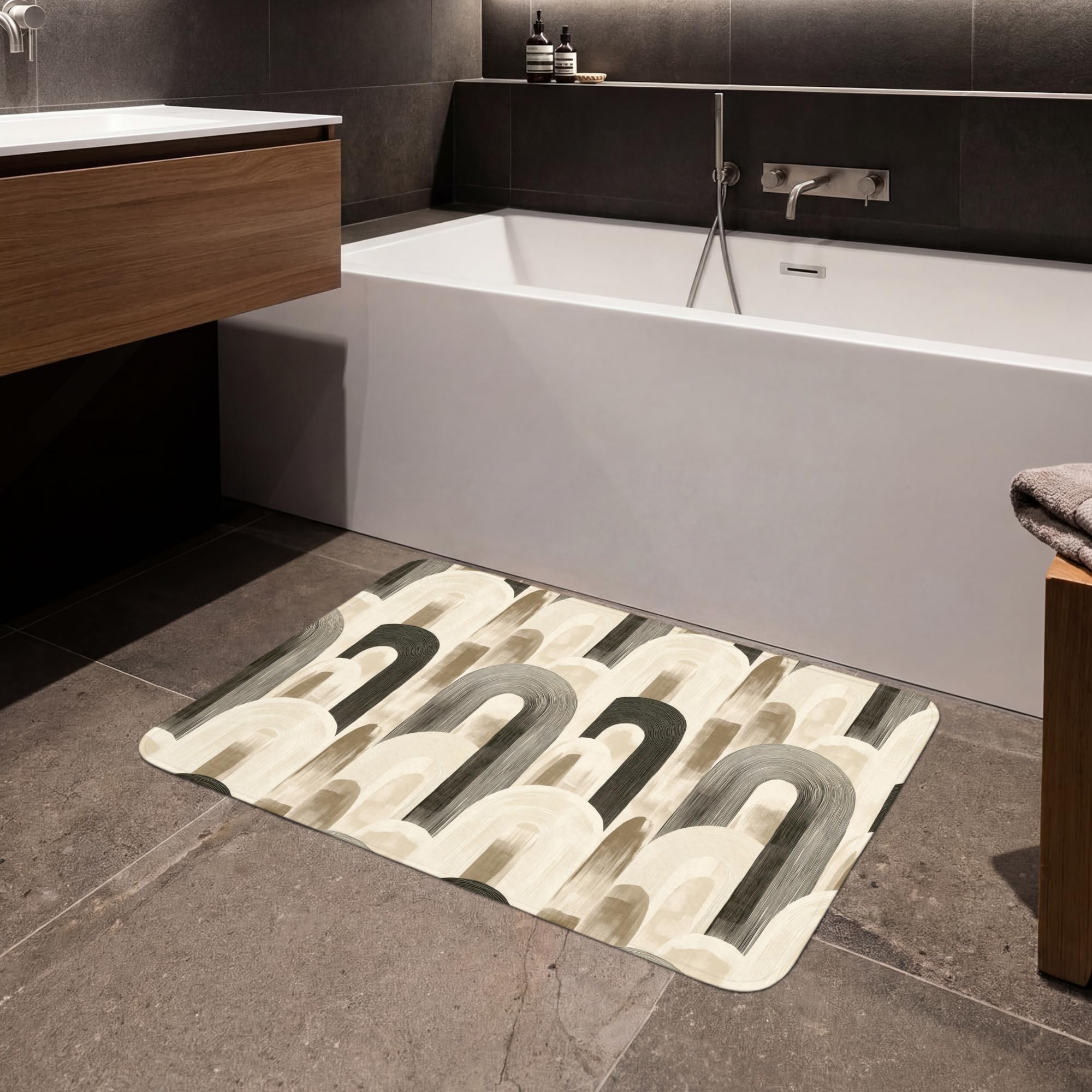 Alfombra De Baño Rectangular 90x60 cm Bathroom Bath Mat Lavable Tapete Antideslizante Alfombras Ducha Decoracion Alfombrilla Abstracto - Motivo - Arcos