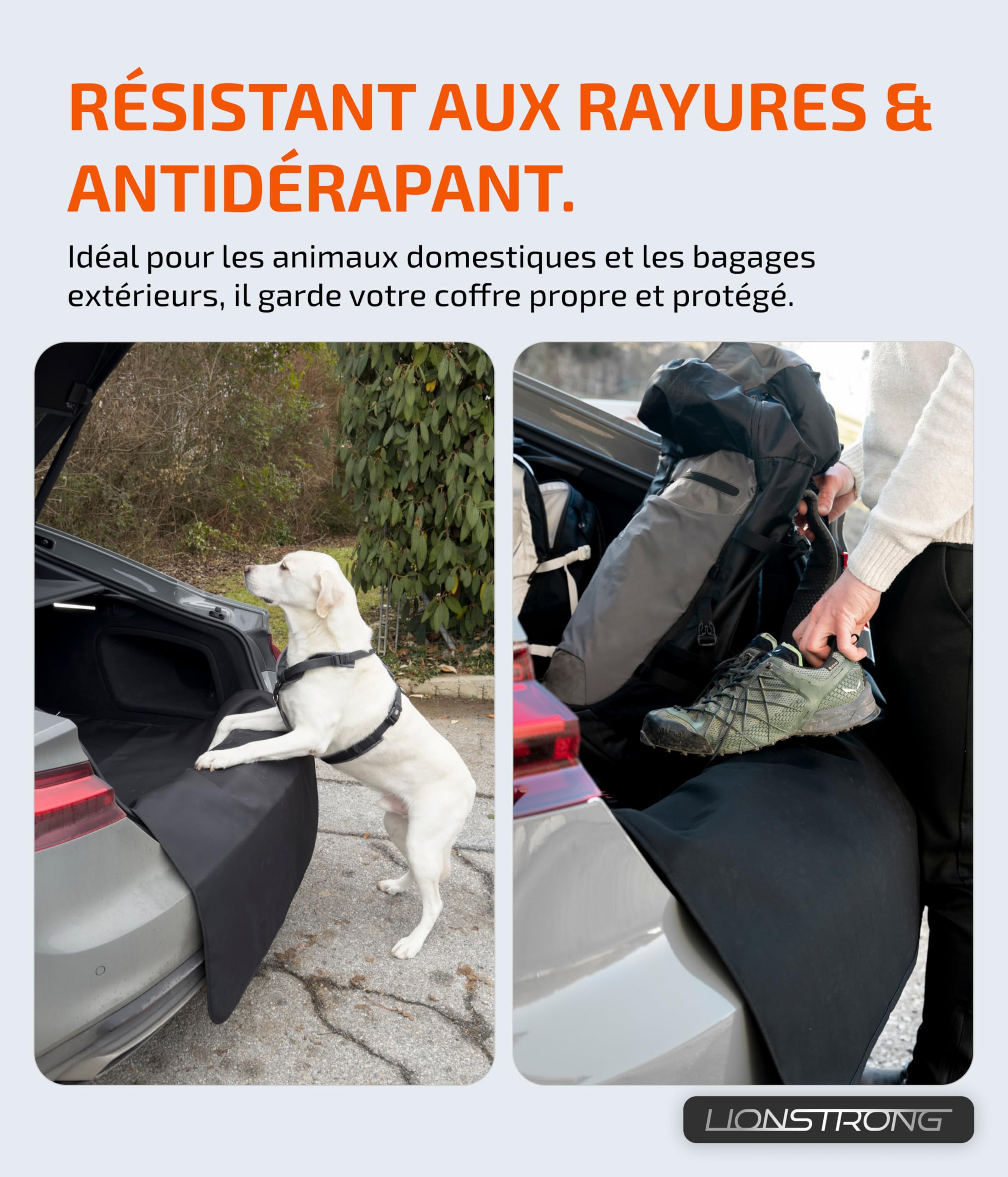 LIONSTRONG Protecteur Seuil de Coffre [Rembourré et Imperméable] – Tapis de Protection Universel Adapté des Petites Voitures aux SUV – Coffre Chiens Protection (100x100cm)