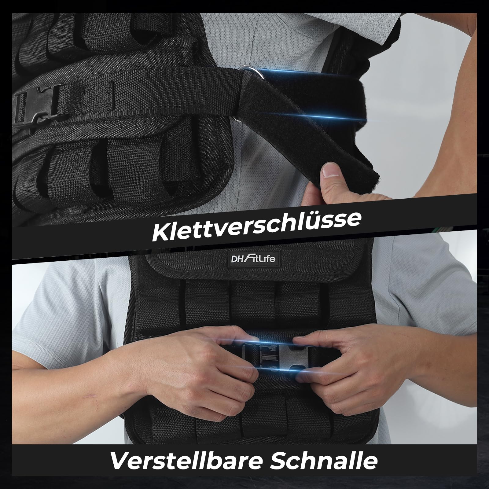DH FitLife Verstellbare Gewichtsweste 10kg/20kg Kompakt u. Stabil zum Muskelaufbau u. Krafttraining | Weighted Vest | Laufweste Damen Herren | Fitnessweste Trainingsweste