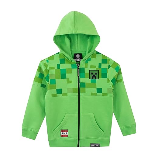 Minecraft Pullover Jungen | Creeper Zipper Hoodie für Kinder | Gaming Kapuzenpullover für Jungs