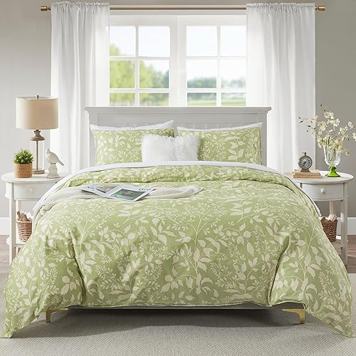 Miniatura 26 de HoneiLife - Juego de funda de edredón floral 100% algodón, 3 piezas, botánica, ropa de cama con cierre de cremallera y lazos en las esquinas