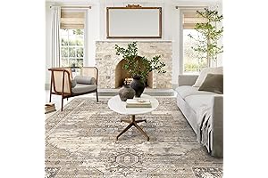 Beige Vintage Rug 9x12: Washable Stain-Resistant Rug with Non-Slip Backing