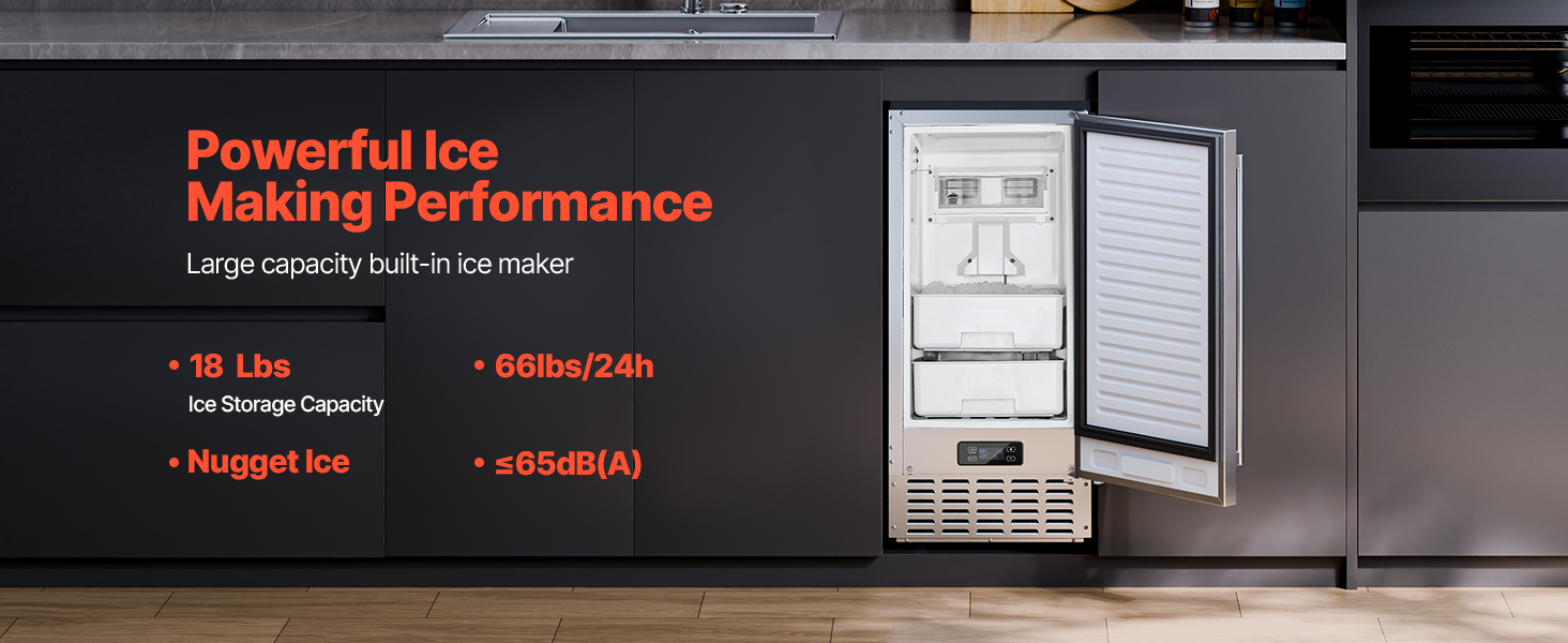 Image of VEVOR Undercounter Built-in Ice Maker, 15 Lbs /Day Under Counter Ice Maker Machine with Reversible Door Stainless Steel, Freestanding Ice Maker for Commercial Home Kitchen, No Drain Required