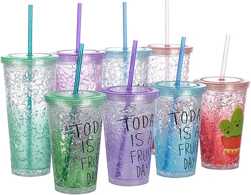 Miniatura 10 de Dakoufish - Popotes de plástico transparentes reutilizables de 12 piezas de 23 cm con diamantina y un cepillo de limpieza, ADS013, Azul, 12