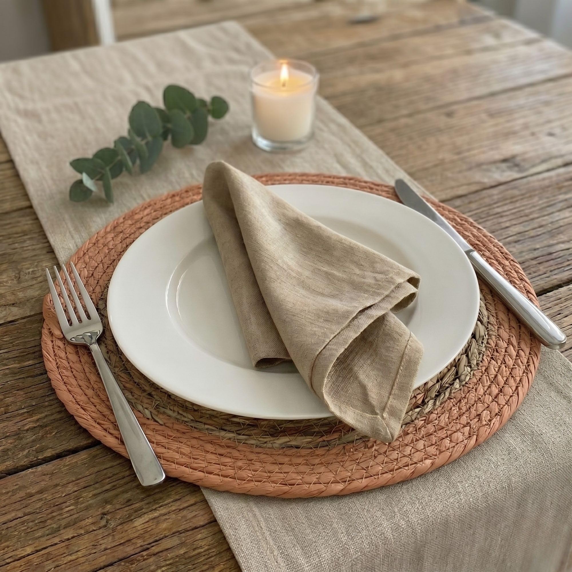 Boho Platzset Rund, Geflochtene Dekounterlage Tischset, Platzmatten Set Esstisch, 36cm Orange 8 Stück