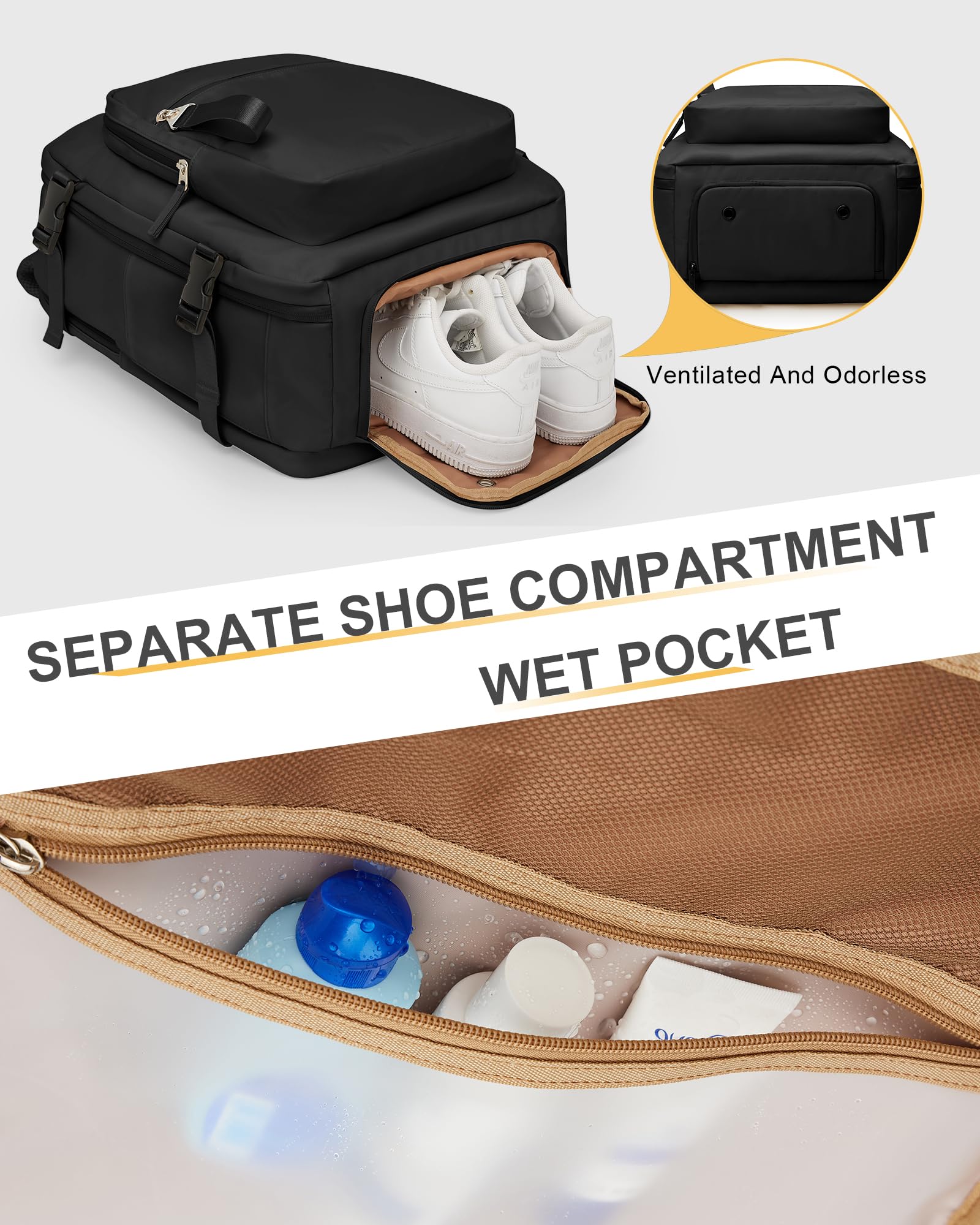 bergsalz Nero Zaino da viaggio grande da Donna zaino donna Uomo Zaino da escursionismo Sportivo Impermeabile Zaino Da Zaino Da Viaggio Aereo Bagaglio a Mano Zaino Fitness Casual laptop da 15.6 pollici