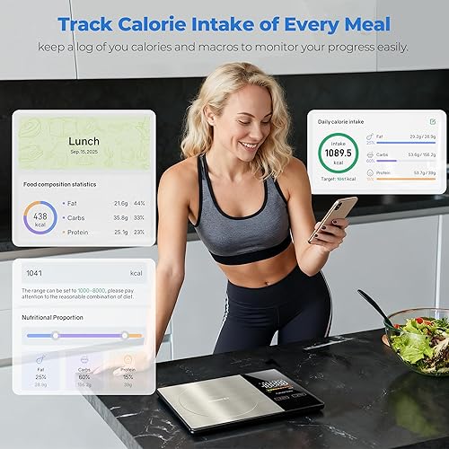 Miniatura 3 de Smart Nutrition Food Scale - Digital Kitchen Scale with Nutritional Calculator App,Tare Function,Track Calories &19 Nutrients,11lb5kg