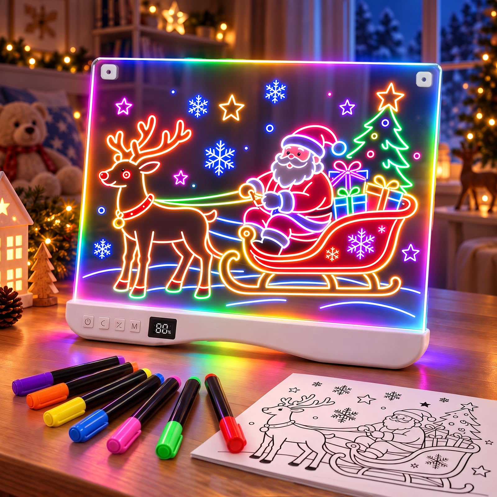 ZORVENIX LED Drawing Board, Rechargeable, 7 Light Colours,35x26cm