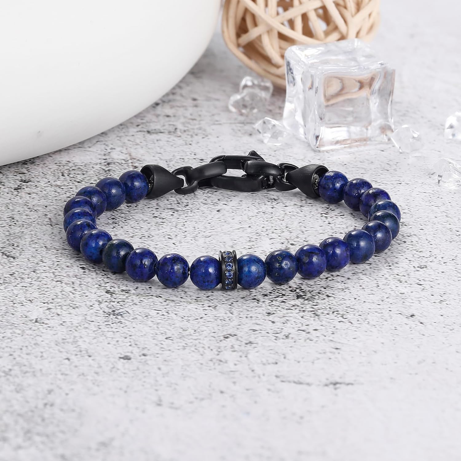 Natural Gemstone Bead Bracelet for Women: Turquoise, Lapis Lazuli, Tiger Eye, Amethyst, Onyx, Malachite | 6.8-7.3 Inch Round Beads Bracelet - Image 2