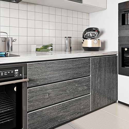 Miniatura 2 de FunStick Thick Grey Natural Wood Contact Paper for Cabinets Countertops Waterproof Wood Wallpaper Peel and Stick Countertops for Kitchen Wallpaper