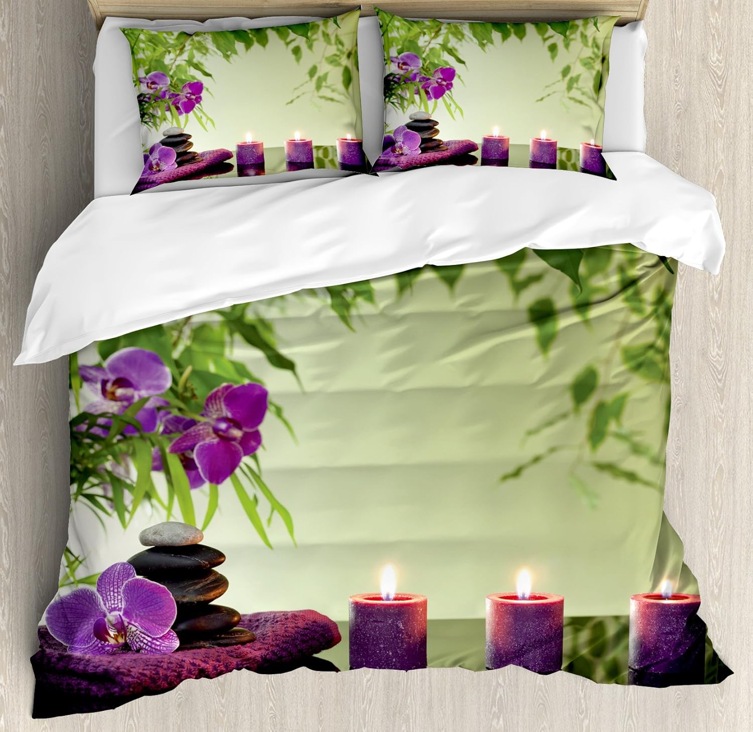 Ambesonne Flower Duvet Cover Set, Peony in Vintage Style Girly Curly Stems Happy Times Engagement Theme, Decorative 3 Piece Bedding Set with 2 Pillow Shams, Queen Size, Pink Reseda Green