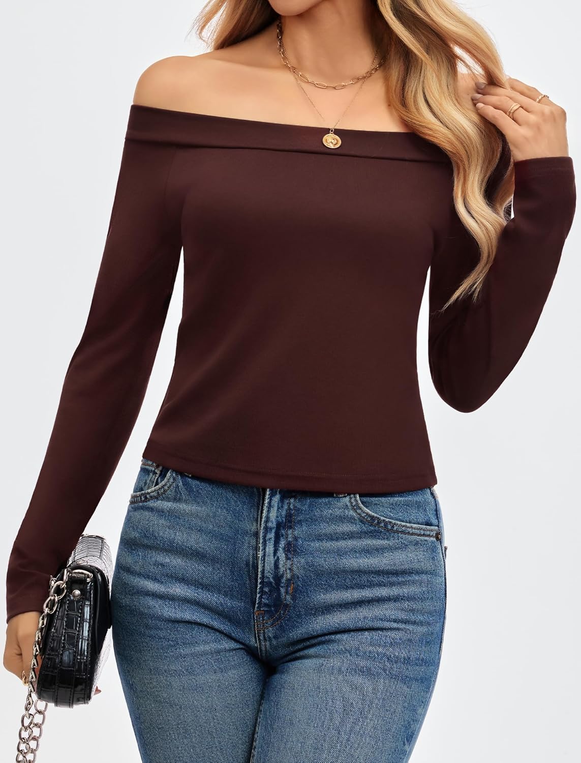 Womens Sexy Off The Shoulder Tops Long Sleeve Cute Going Out Crop Tops Basic Y2K Fall Fashion 2025 Trendy T Shirts - Image 3