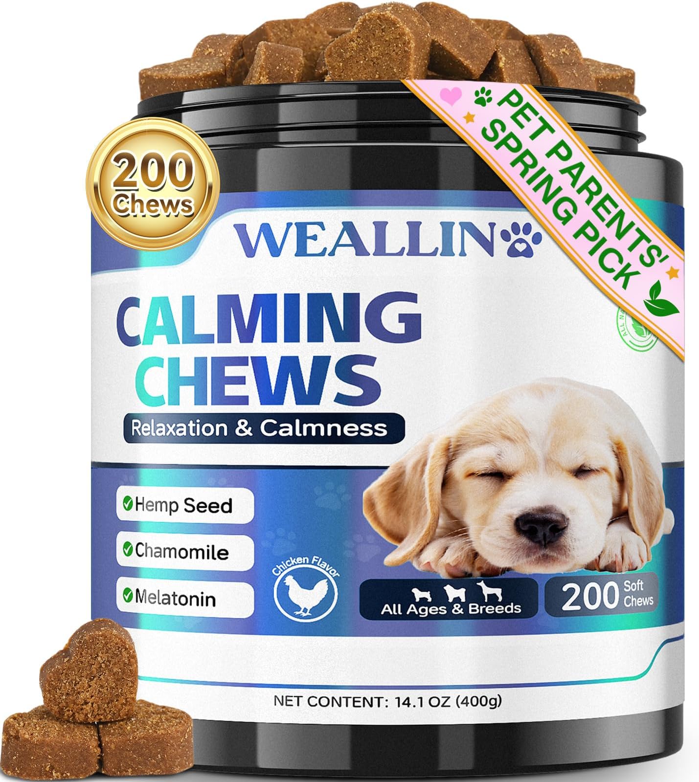 – Dog Calming Treats, 200 Count Natural Soothing Dog Chews for Relaxation Support – Helps with Puppy Separation, Barking, Travel, Thunder & Tension – For All Breeds & Sizes – Chicken Flavor