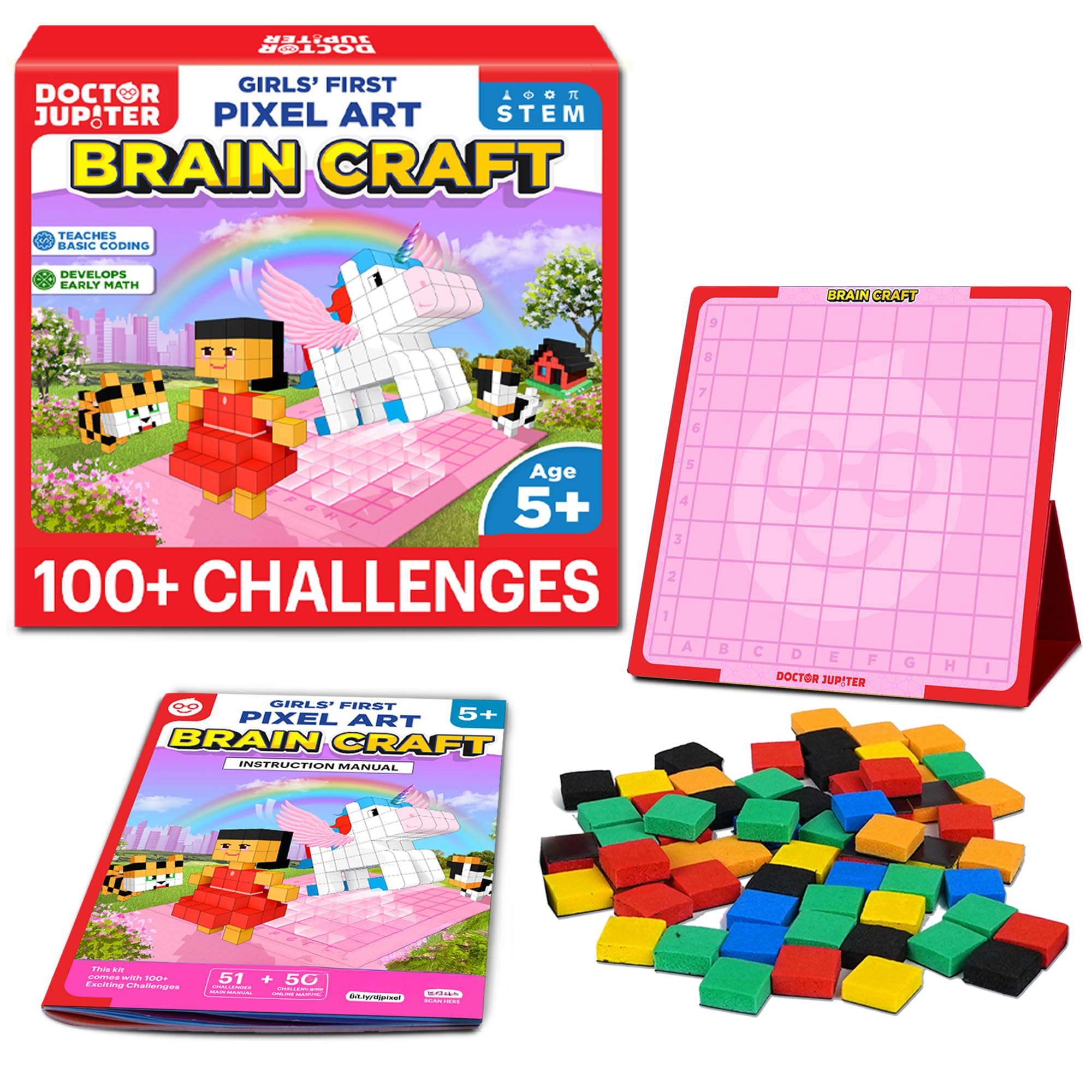 Doctor Jupiter My First STEM Pixel Art Kit for Girls | Learning & Educational Coding Basics for Girls| Building Toys, Montessori Toy, Math Puzzle with