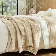 PHF 100% Cotton Waffle & Muslin Blanket Twin Size, Soft Breathable Luxury 400GSM Versatile Reversible Bedding for Bed, Great for Layering in Cold Weather, Home Decor Gift, 66" x 90", French Oak