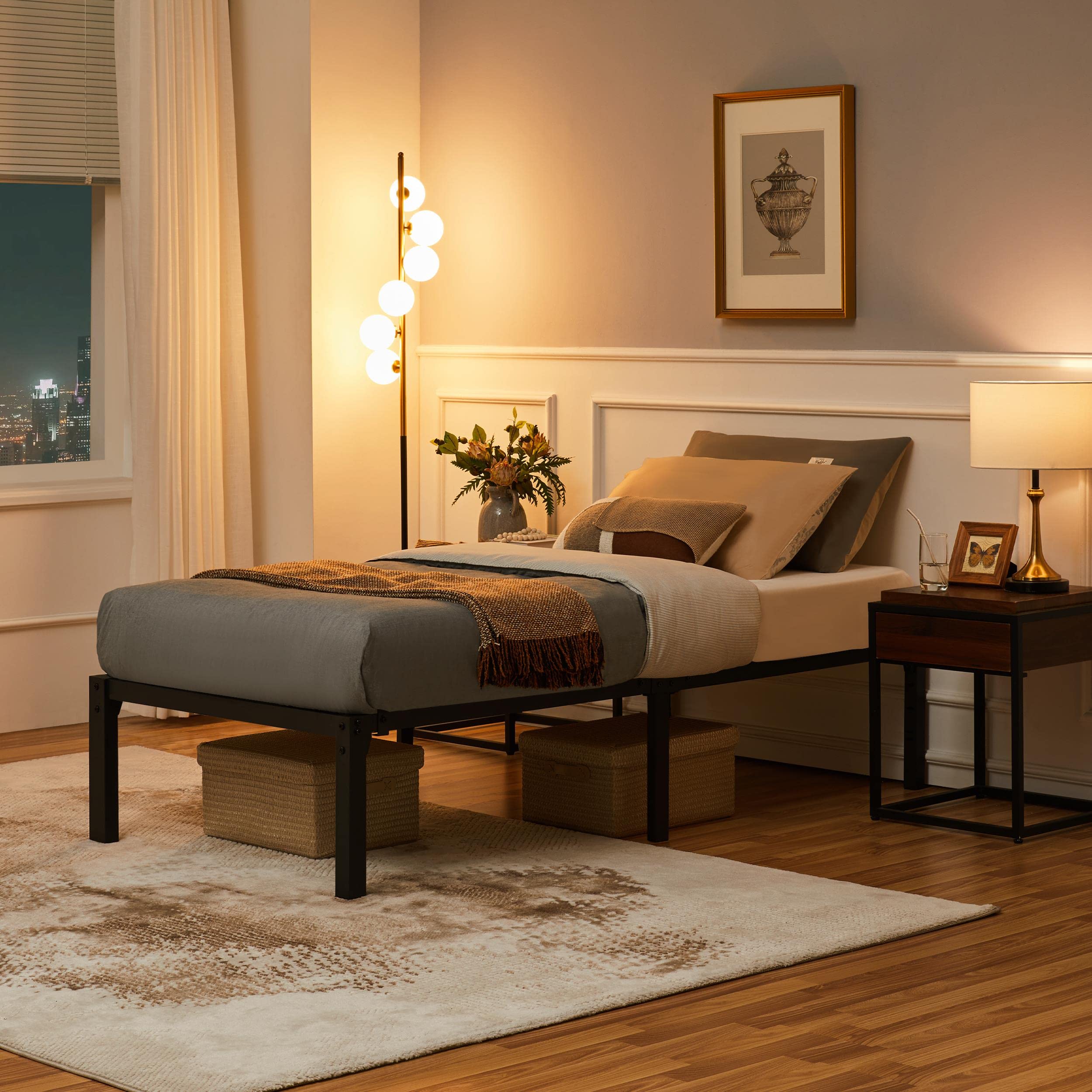 Yaheetech Bedframe van metaal, modern tienerbed met lattenbodem, voor Yaheetech Bedframe van metaal, modern tienerbed met lattenbodem, voor