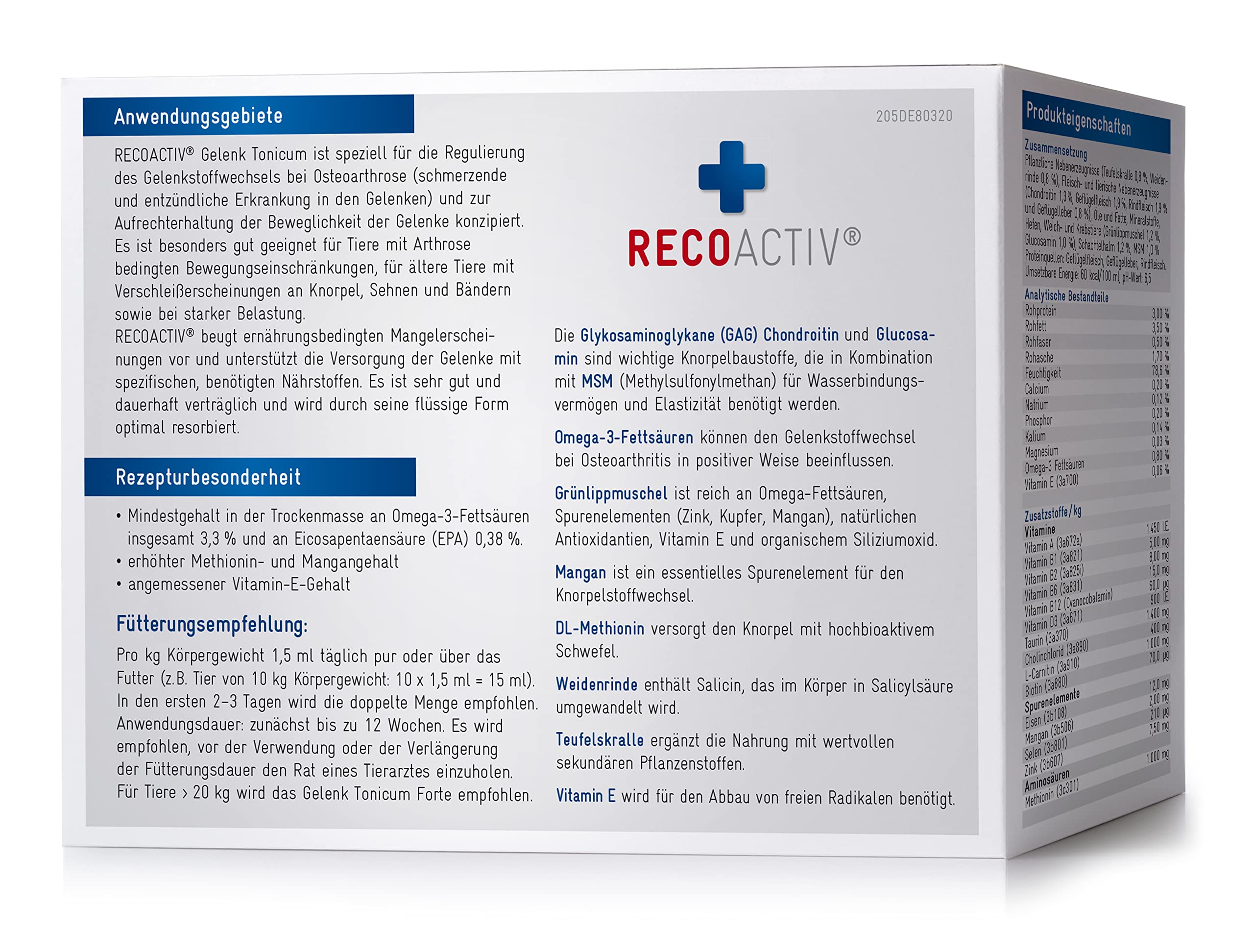RECOACTIV Gelenk Hund - hochdosiertes EPA + Omega-3, Glucosamin, MSM, Chondroitin, Grünlippmuschel - zur Unterstützung des Gelenkstoffwechsels, schmackhaftes Diät-Ergänzungsfuttermittel, 3 x 90 ml