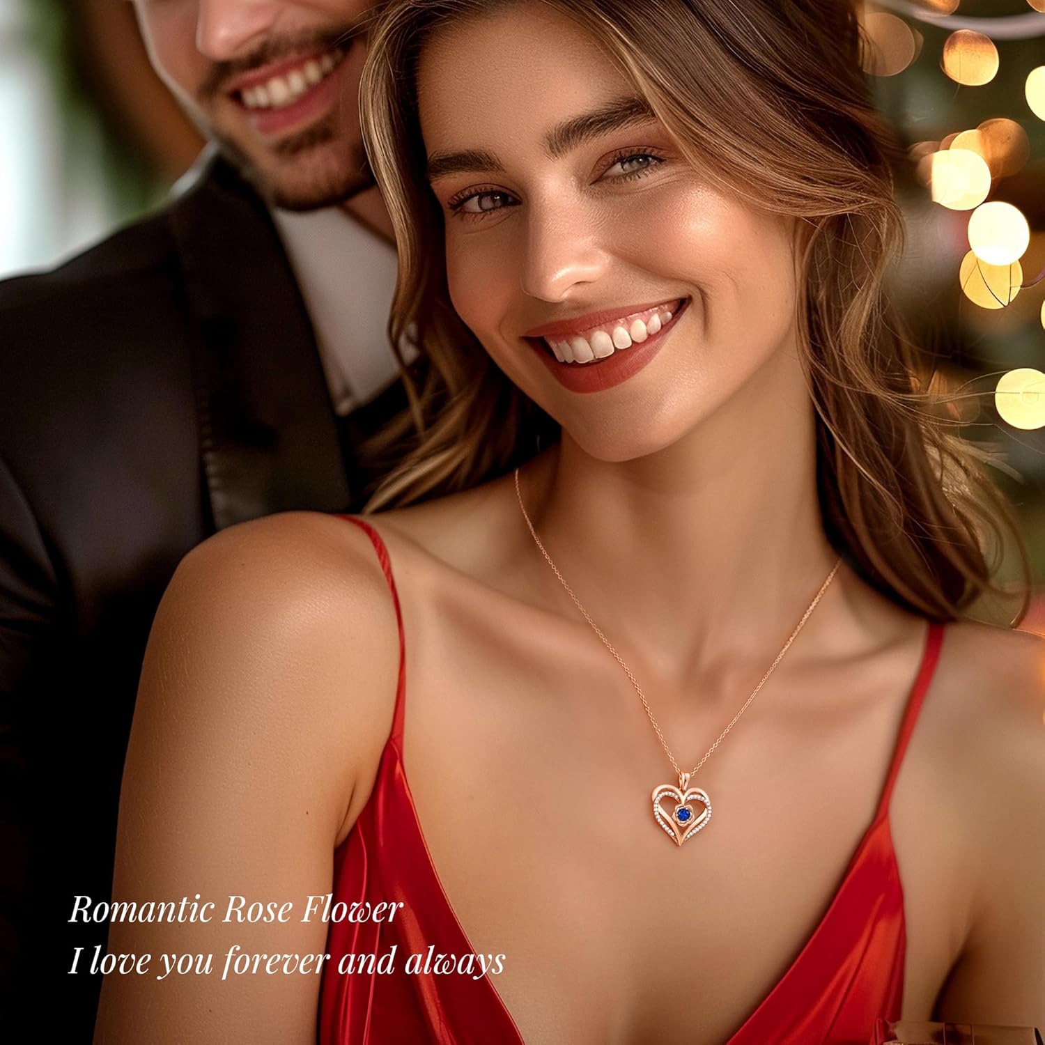 CDE Valentines Day Gifts for Women S925 Silver Rose Gold Heart Birthstone Necklaces for Women，Ideal Anniversary or Birthday Jewelry Gifts for Wife Girlfriend Her - Image 2