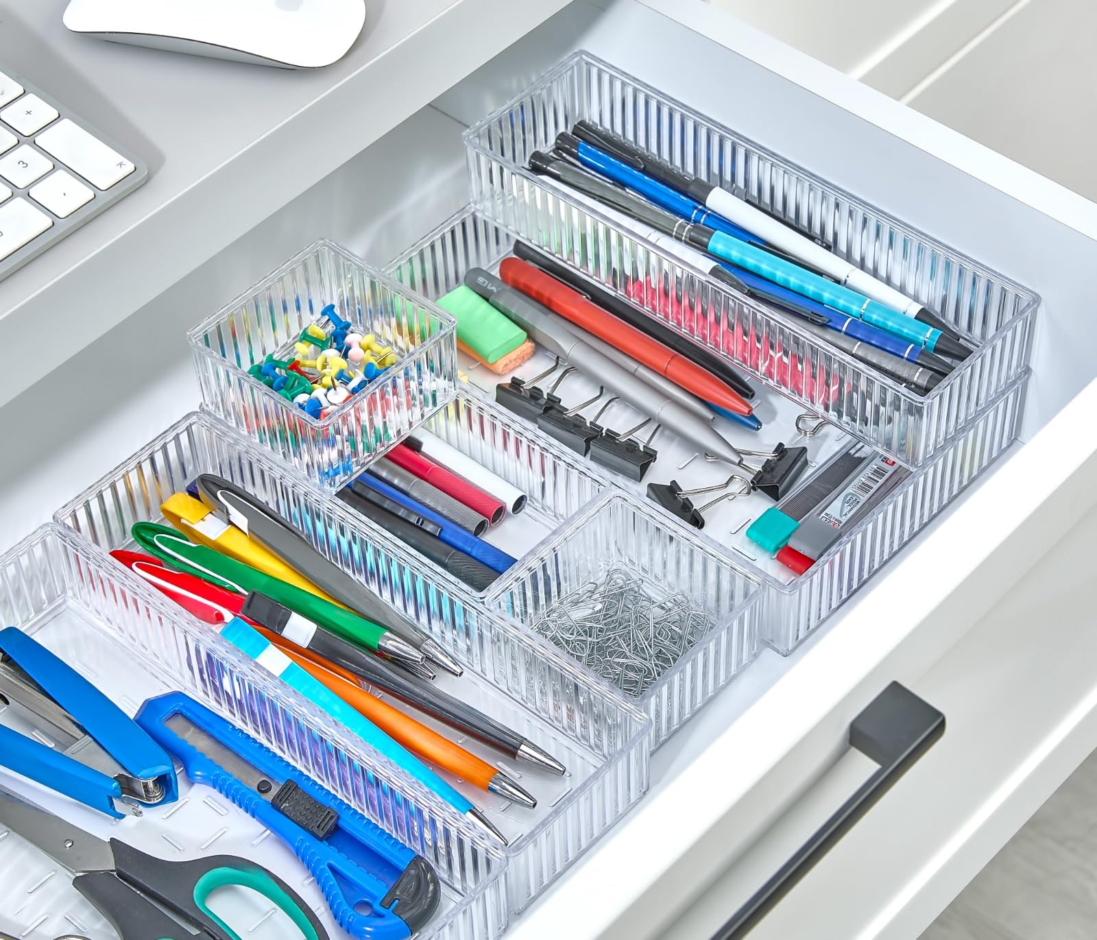 6'lı Şeffaf Çekmece Düzenleyici Seti – Plastik Organizer Kutular | Makyaj, Ofis, Mutfak ve Banyo Düzeni İçin