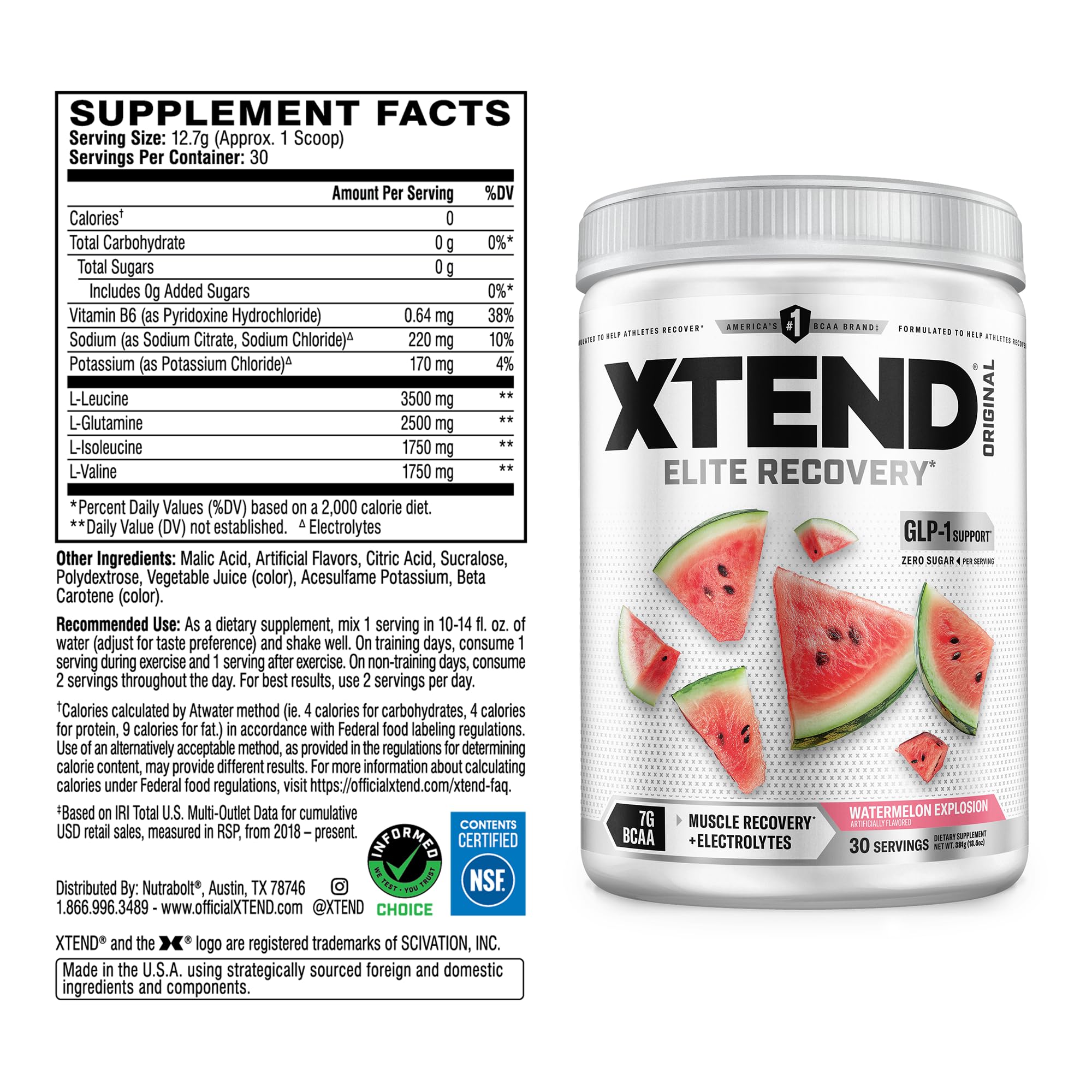 Xtend Original BCAA Powder, Zero Sugar, Watermelon Explosion, 30 Serv — Amazon image 2