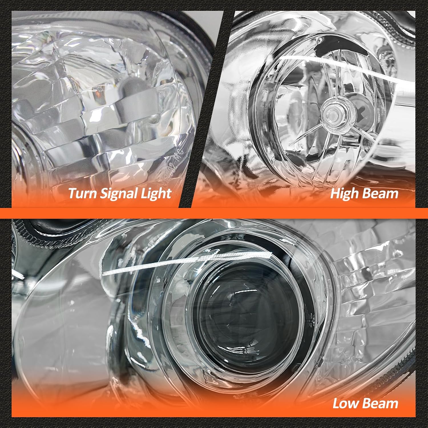Headlights Assembly for 2002 2003 2004 2005 Hyundai Sonata Headlamp Chrome Housing Clear Lens driver and passenger side