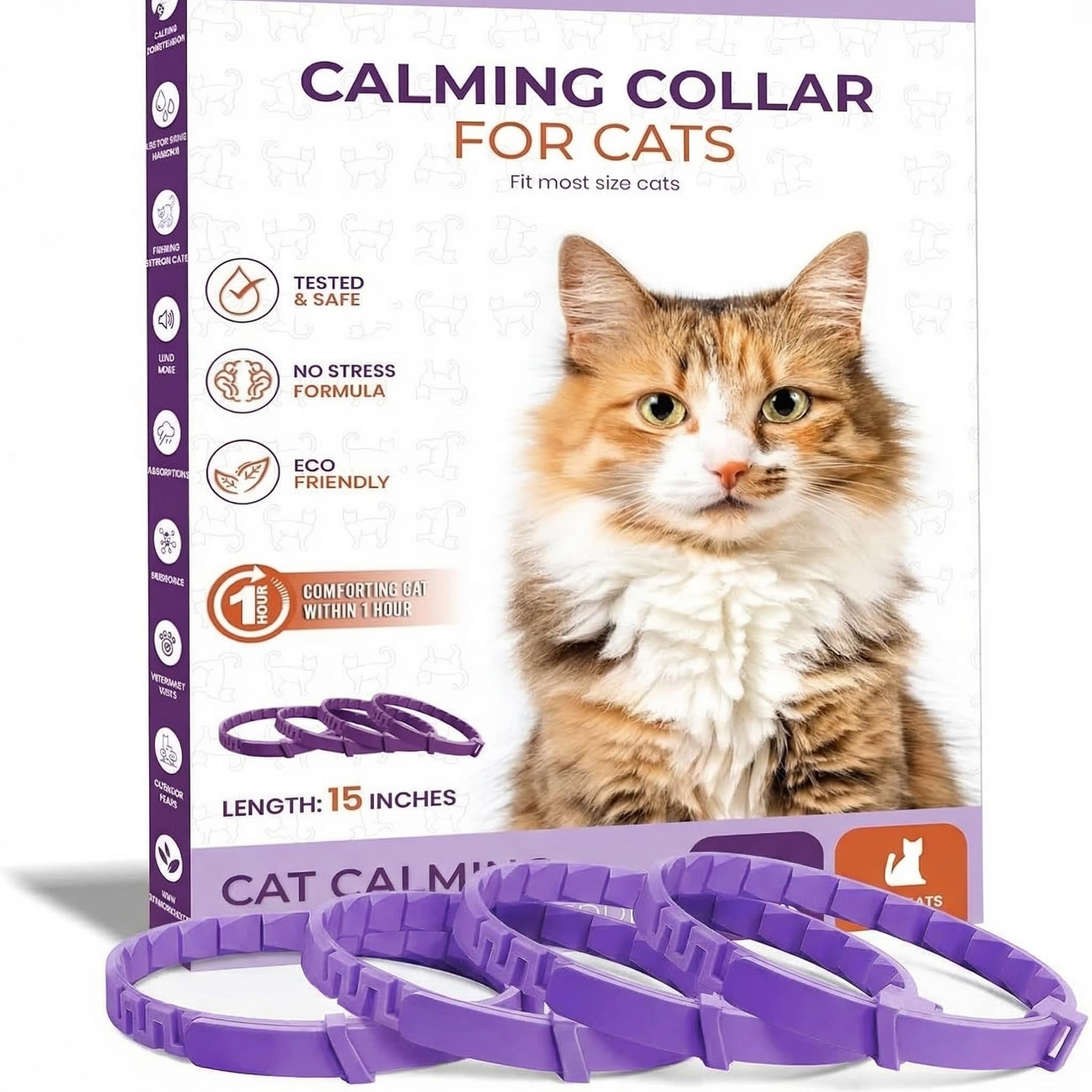 Pheromone Calming Collar for Cats, Anxiety & Separation Stress Relief, Helps Reduce Aggression Spraying Meowing, Breakaway Safety Adjustable for Indoor Outdoor Travel Moving Vet Visits, 4 Pack