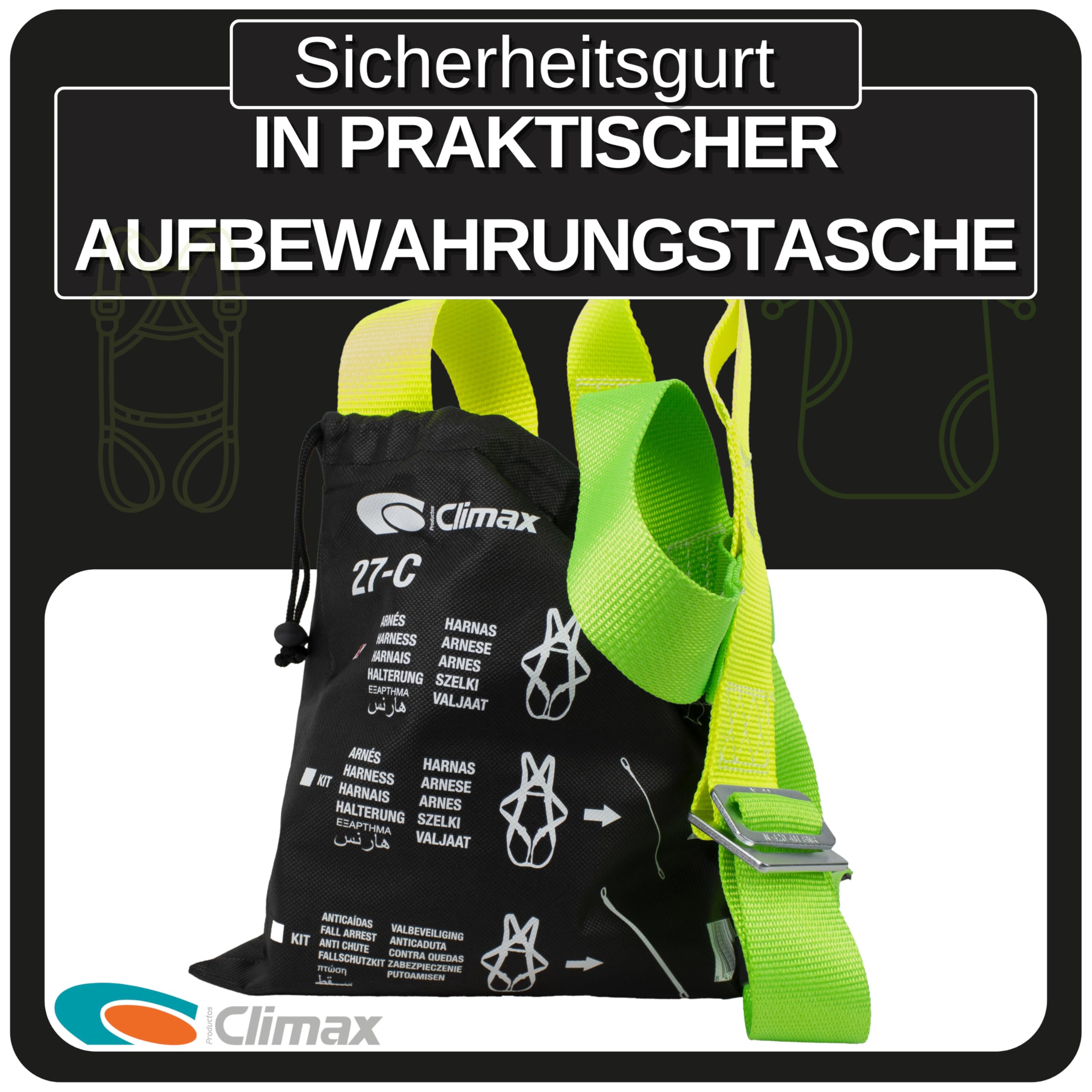 Climax Komplettes Absturzsicherungsset – Absturzgurt mit Fallline – Sicherheitsgurt 27C-Set – Sicherheitsgurt