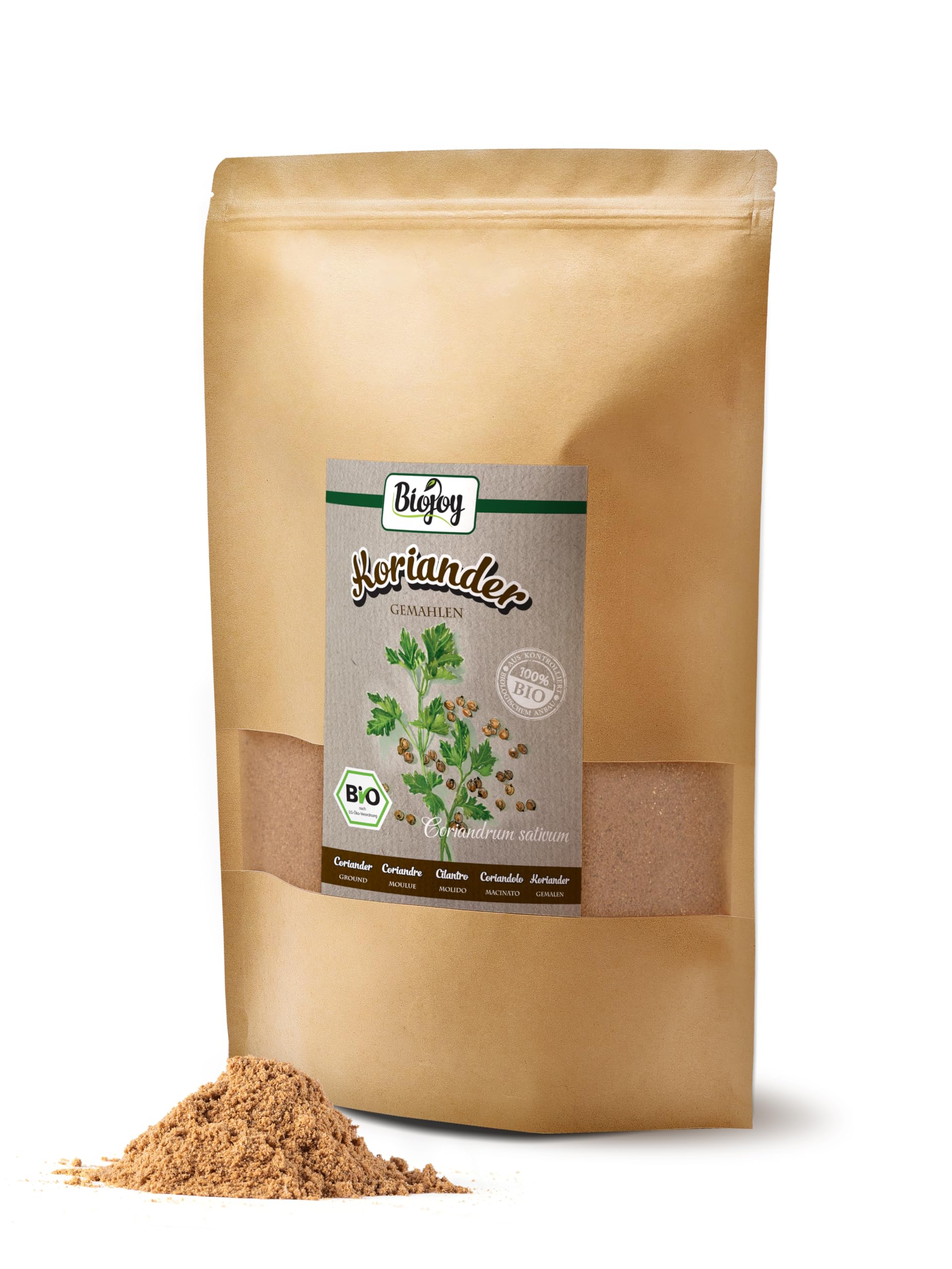 Biojoy Cilantro en polvo Ecologico (1 kg), Cilantro molido, Semillas de Cilantro molidas (Coriandrum sativum)