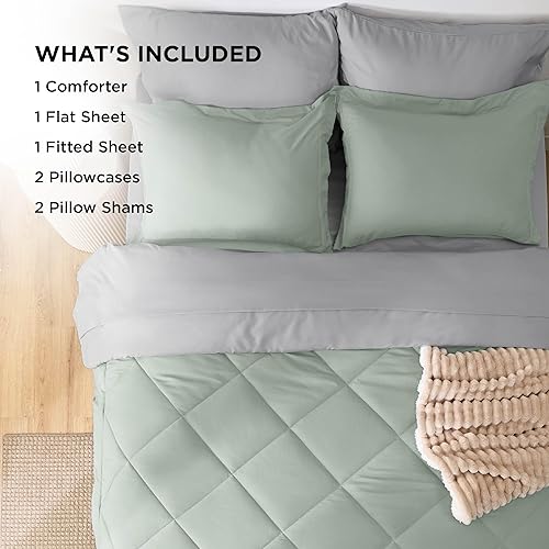 Miniatura 6 de Bedsure Juego de edredón, California king, reversible, de 7 piezas, en una bolsa, con edredón, sábanas, fundas de almohada y fundas, verde salvia