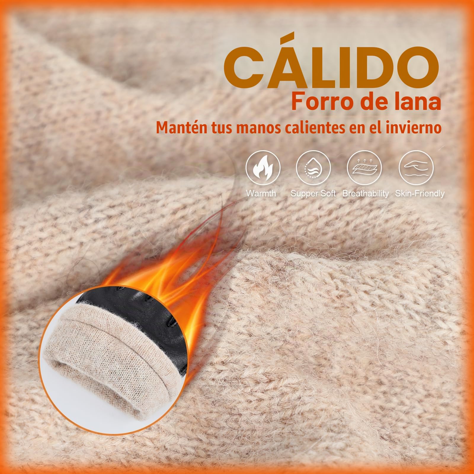 GSG SINCE 1998 Guantes piel hombre para conducir | Guantes de invierno de piel de oveja sin cromo con forro de lana, dedos táctiles y puño