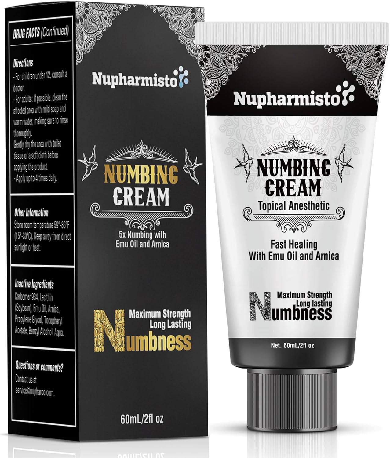 Nupharmisto Lidocaine Numbing Cream, Long Lasting relieves Burning and discomfort Caused by Hemorrhoids and Other Minor anorectal irritations 60 g / 2.1 oz