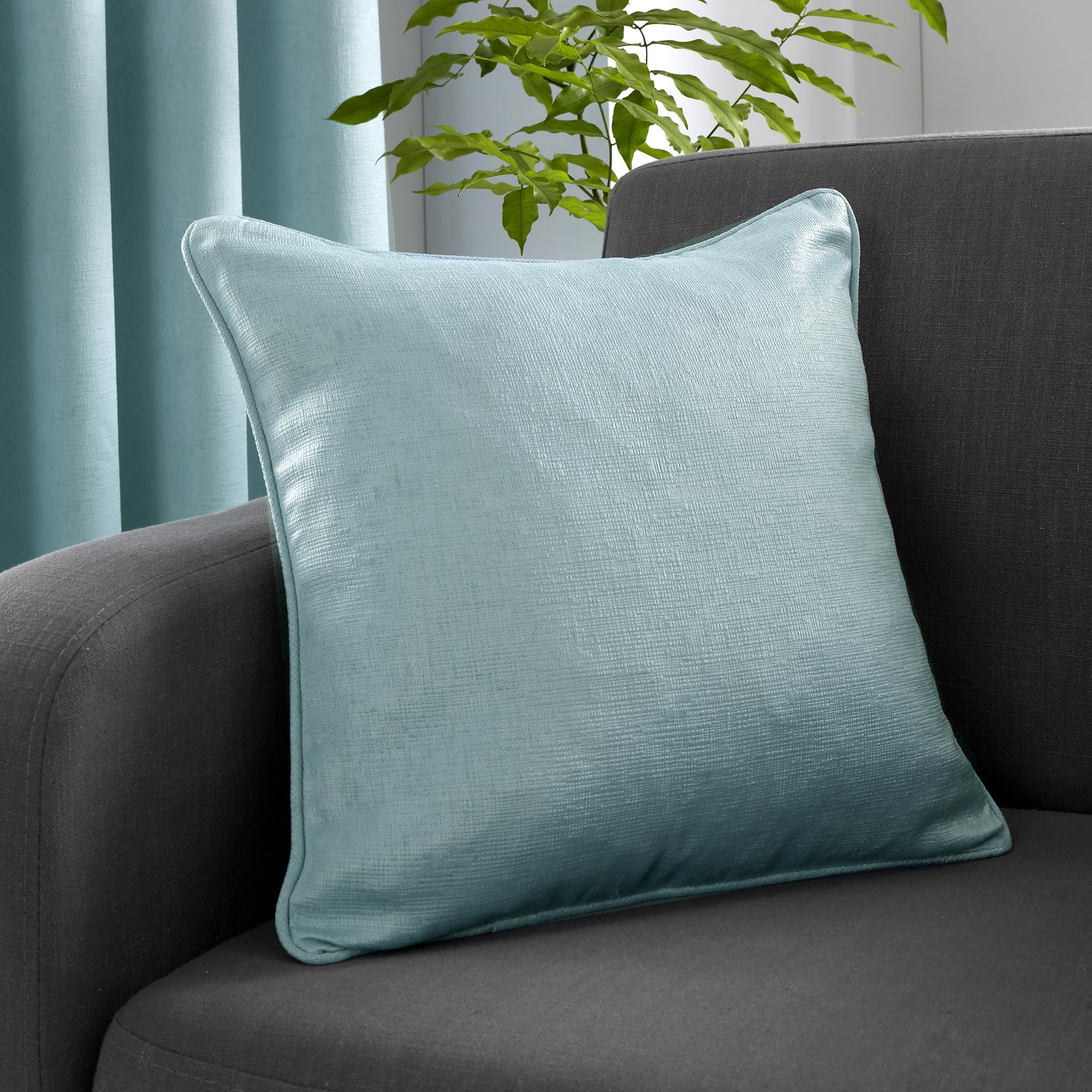 Fusion - Duck Egg Blue Cushion (43 x 43cm) - Filling Included - Piped Edge - Matching Curtains Available - Duck Egg Cushion with Cover Included/Cushion Insert - Strata Collection