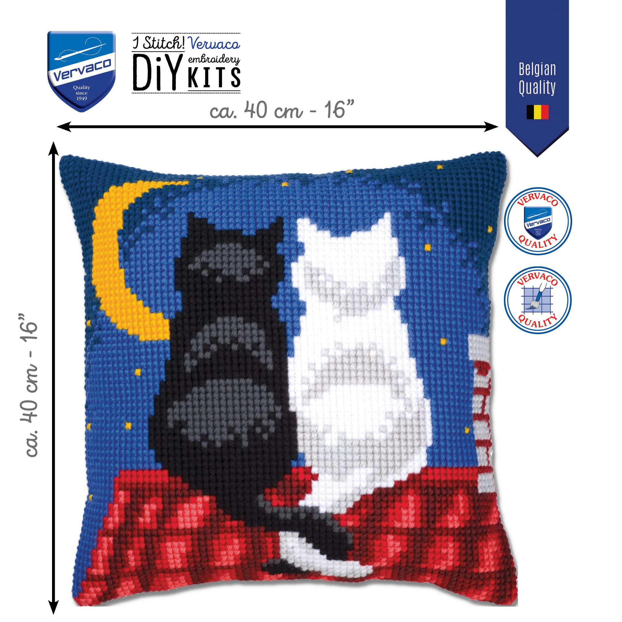Vervaco Dorso Per Cuscino Punto Croce NERO Retro Per Cuscino Con Zip 45 x 45 cm Fodera Posteriore per Rifinire Lavori di Ricamo Accessorio Per Hobbistica Set Fai Da Te Creativo Materiali