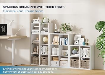 8 Cube Storage Organizer, Cube Shelf with Heavy-Duty Thick Boards, 25.12 L x 9.37 W x 48.74 H, Smooth Easy-Clean Panels, Simple Assembly, for Living Room Bedroom Office, White