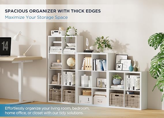 8 Cube Storage Organizer, Cube Shelf with Heavy-Duty Thick Boards, 25.12 L x 9.37 W x 48.74 H, Smooth Easy-Clean Panels, Simple Assembly, for Living Room Bedroom Office, White