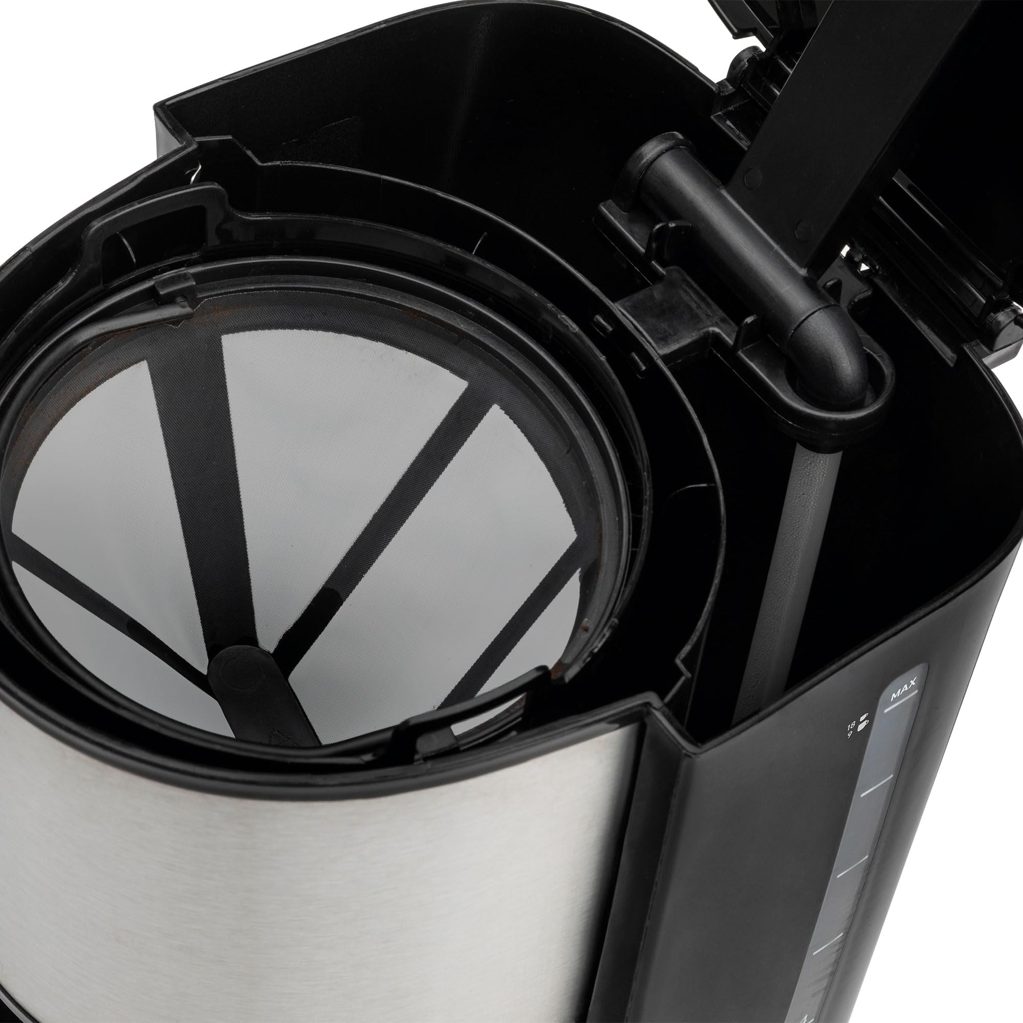 JATA JECA1512 - Cafetera Goteo. Cafetera Electrica de 6 a 18 Tazas. Filtro Permanente. Apagado Automático. Sistema Antigoteo. Compacta. Capacidad: 1.5 L. Depósito Graduado. Fácil de Limpiar. 800 W